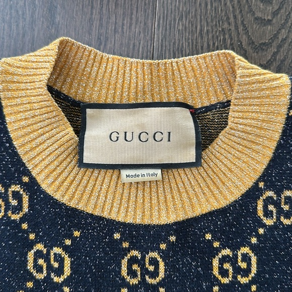 Gucci navy& gold metallic GG jacquard knit dress size small - Picture 2 of 5